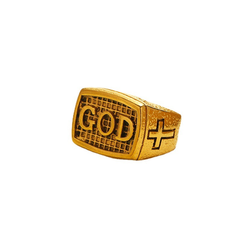 Wholesale Transpunk Vintage Cross Titanium Steel 18k Gold Plated Titanium Steel Ring